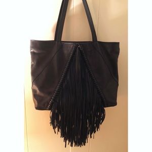 Large black and dark green fringe purse / tote bag